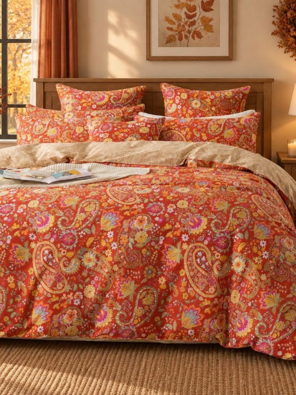 Paisley Duvet Cover Set Full Bohemian Damask Paisley Bedding Luxurious Orange